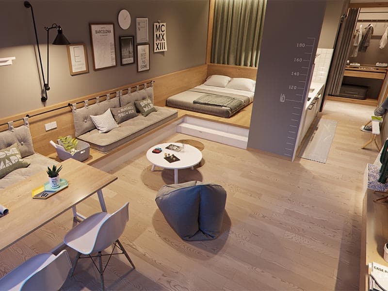 Tạo không gian mở cho căn hộ thiết kế nội thất 1 phòng ngủ